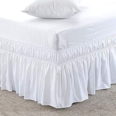 Rainbowlinens 600 Thread Count Egyptian Cotton Elastic Wrap Around Dust Ruffle Bed Skirt Three Side Coverage White Twin XL (39" x 80"+ 26" inch Drop)