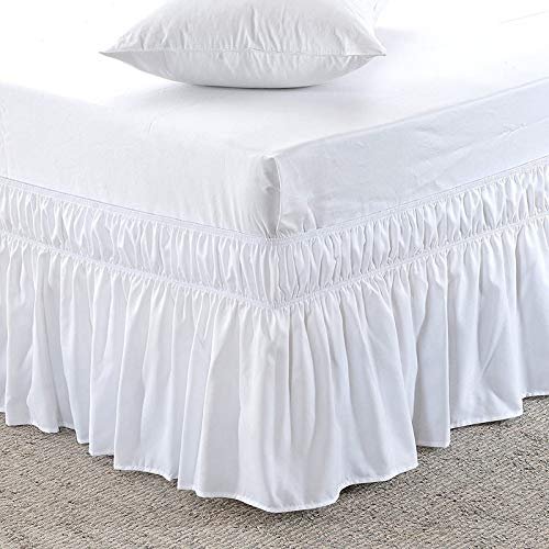 Rainbowlinens 600 Thread Count Egyptian Cotton Elastic Wrap Around Dust Ruffle Bed Skirt Three Side Coverage White Twin XL (39" x 80"+ 26" inch Drop)
