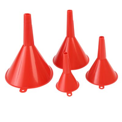 GreatNeck 70018 4-Pc Oil Funnel Set, Oil Funnels for Automotive Use, Gasoline, Coolant, Transmission Fluid, Stackable with Hanging Hole for Garage, Mechanic Tools for Maintenance