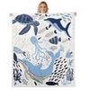 Erosebridal Turtle Blanket White Blue Whale Decor Teen Fleece Blanket,Octopus Pattern Ocean Theme Sherpa Throw Blanket Underwater Children Bedroom Decor Soft Plush Blanket, Twin 60"x80" view 1