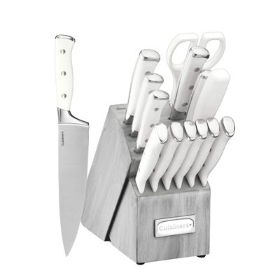 Cuisinart 15-Piece Knife Set with Block, High Carbon Stainless Steel, Forged Triple Rivet, Natural/Gray C77WTR-15PG