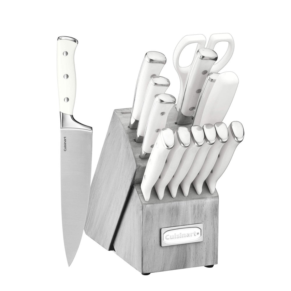 Cuisinart 15-Piece Knife Set with Block, High Carbon Stainless Steel, Forged Triple Rivet, Natural/Gray C77WTR-15PG