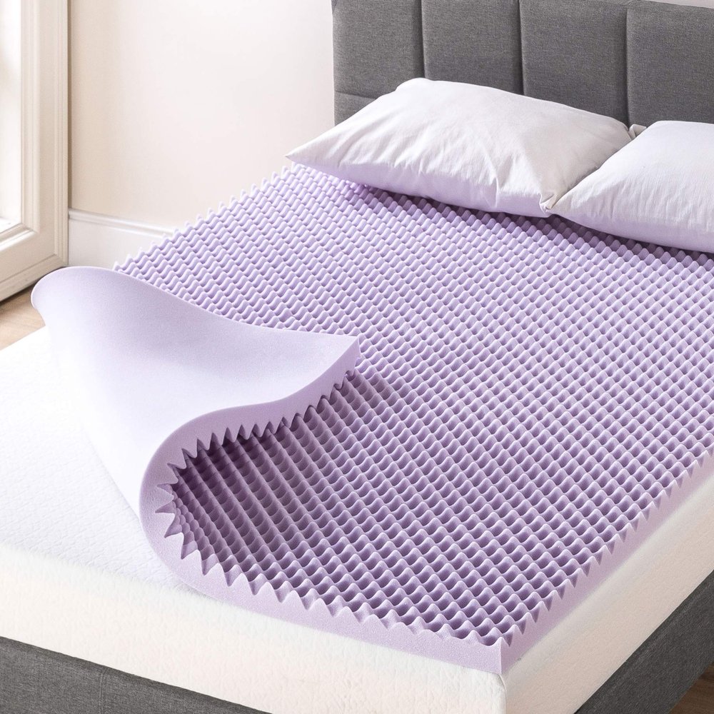Best Price Mattress 2 Inch Egg Crate Memory Foam Mattress Topper with Soothing Lavender Infusion, CertiPUR-US Certified, Dorm Essentials, King
