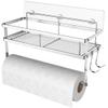 ESOW Paper Towel Holder with Shelf Storage, Adhesive Wall Mount 2-in-1 Basket Organizer for Kitchen & Bathroom, Durable Metal Wire Design, Stainless Steel 304 Brushed Nickel Finish view 1