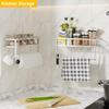 ESOW Paper Towel Holder with Shelf Storage, Adhesive Wall Mount 2-in-1 Basket Organizer for Kitchen & Bathroom, Durable Metal Wire Design, Stainless Steel 304 Brushed Nickel Finish view 2