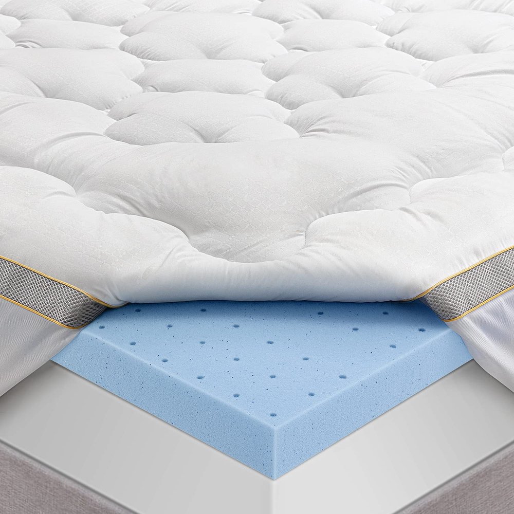 BedStory Mattress Topper Twin Size, Dual Layer Pillow Top and Gel Memory Foam Bed Toppers 3.6 Inch, Combination of Comfort and Support, White