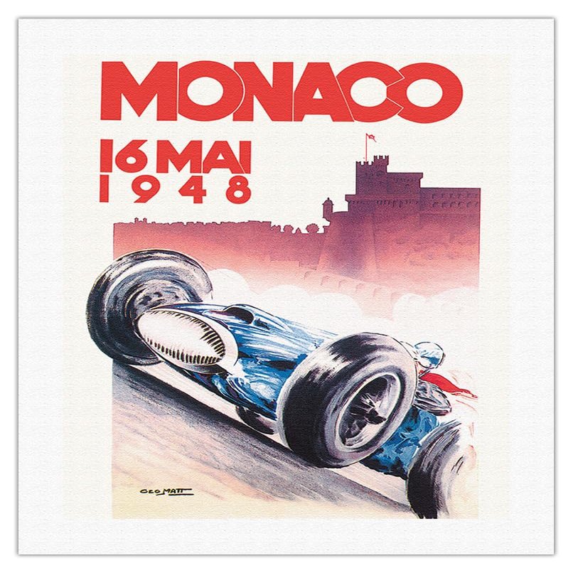 1948 Monaco Grand Prix - Vintage Car Racing Poster by Go Ham (Georges Hamel) - Fine Art Rolled Canvas Print 20in x 26in