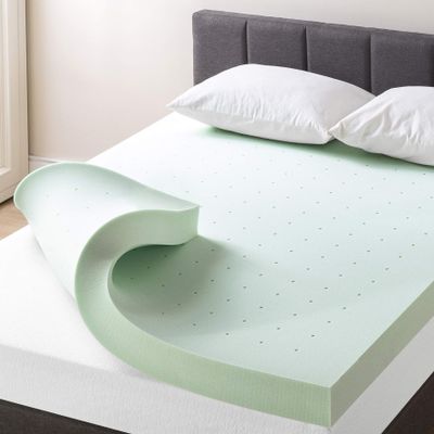 Best Price Mattress 4 Inch Ventilated Memory Foam Mattress Topper with Calming Green Tea Infusion, CertiPUR-US Certified, Short Queen