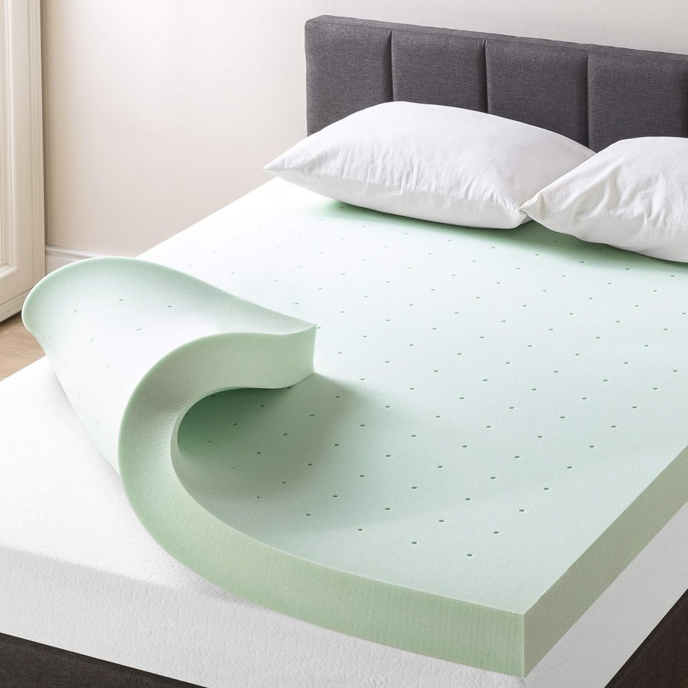 Best Price Mattress 4 Inch Ventilated Memory Foam Mattress Topper with Calming Green Tea Infusion, CertiPUR-US Certified, Short Queen