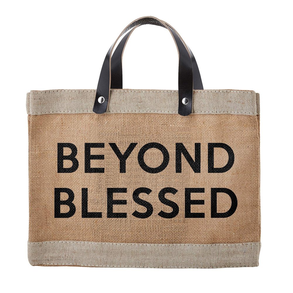 Creative Brands Womens Totes - Waterproof Burlap Mini Farmers Market Shopping, Travel or Gift Tote Bag Purse by Faithworks, 12.5 x 9.5-Inch, Beyond Blessed