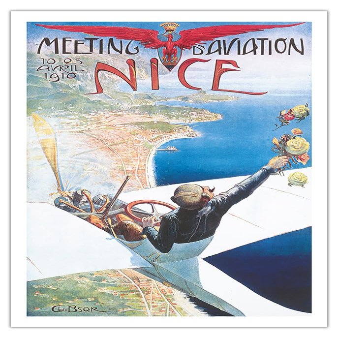 1910 Aviation Meeting (Meeting dAviation) - Nice France - Vintage Aviation Poster by Charles-Lonce Bross - Fine Art Matte Paper Print (Unframed) 30x44in