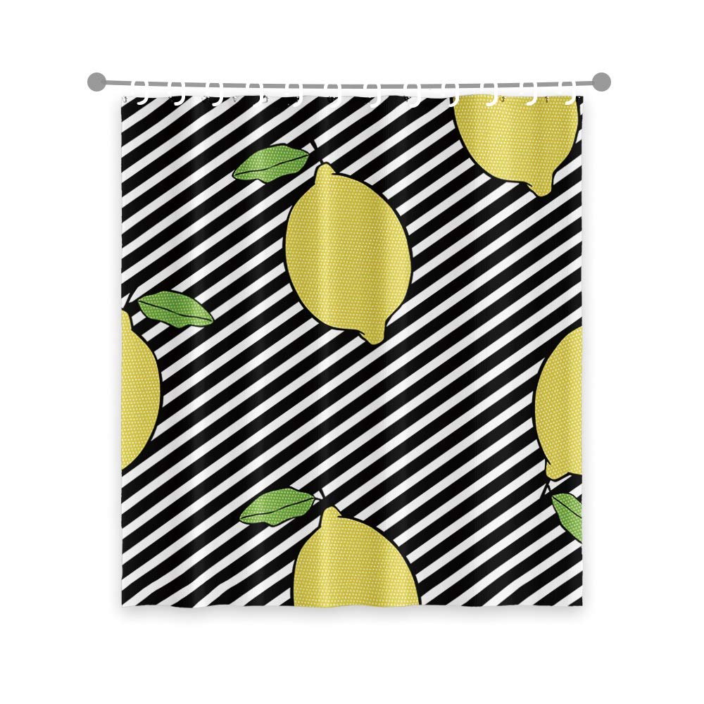 OERJU Yellow Pears Cartoon Shower Curtain Fresh Delicious Autumn Fruit White Black Gradient Stripe Decoration Waterproof Fabric Kids Bathroom Curtain Bath Accessories with Hooks 72x84inch