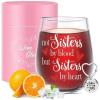 Best Friend Birthday Gifts for Women Wine Glasses Stemless Crystal Wine Glass Not Sisters by Blood but Sisters by Heart Friendship Galentines Day Gifts for Women Her Sister BFF Besties Female (14oz) view 1