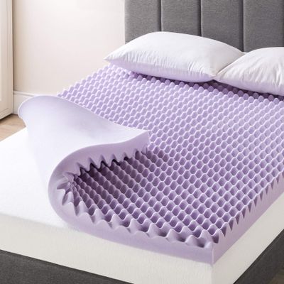 Best Price Mattress 4 Inch Egg Crate Memory Foam Mattress Topper with Soothing Lavender Infusion, CertiPUR-US Certified, Dorm Essentials, Short Queen
