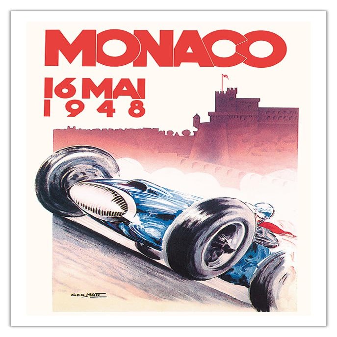 1948 Monaco Grand Prix - Vintage Car Racing Poster by Go Ham (Georges Hamel) - Fine Art Matte Paper Print (Unframed) 30x44in