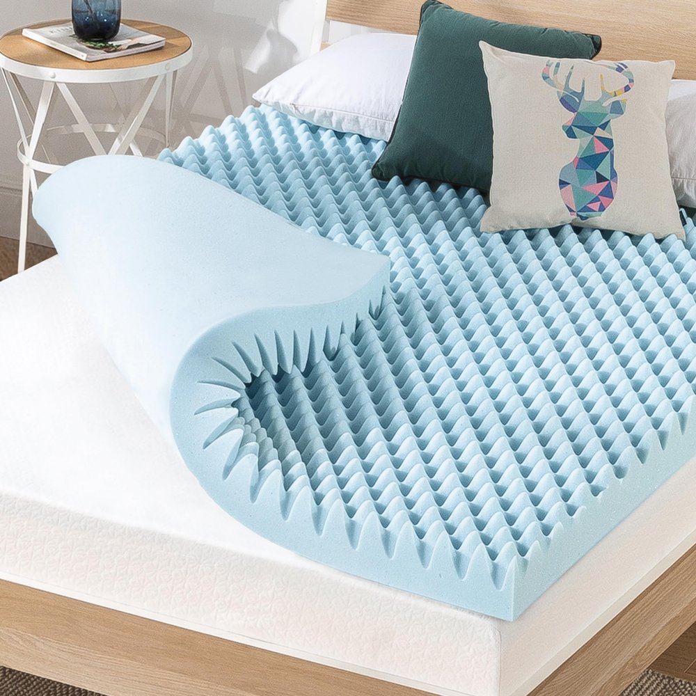 Best Price Mattress 4 Inch Egg Crate Memory Foam Mattress Topper with Cooling Gel Infusion, CertiPUR-US Certified, Dorm Essentials, Short Queen, Light Blue