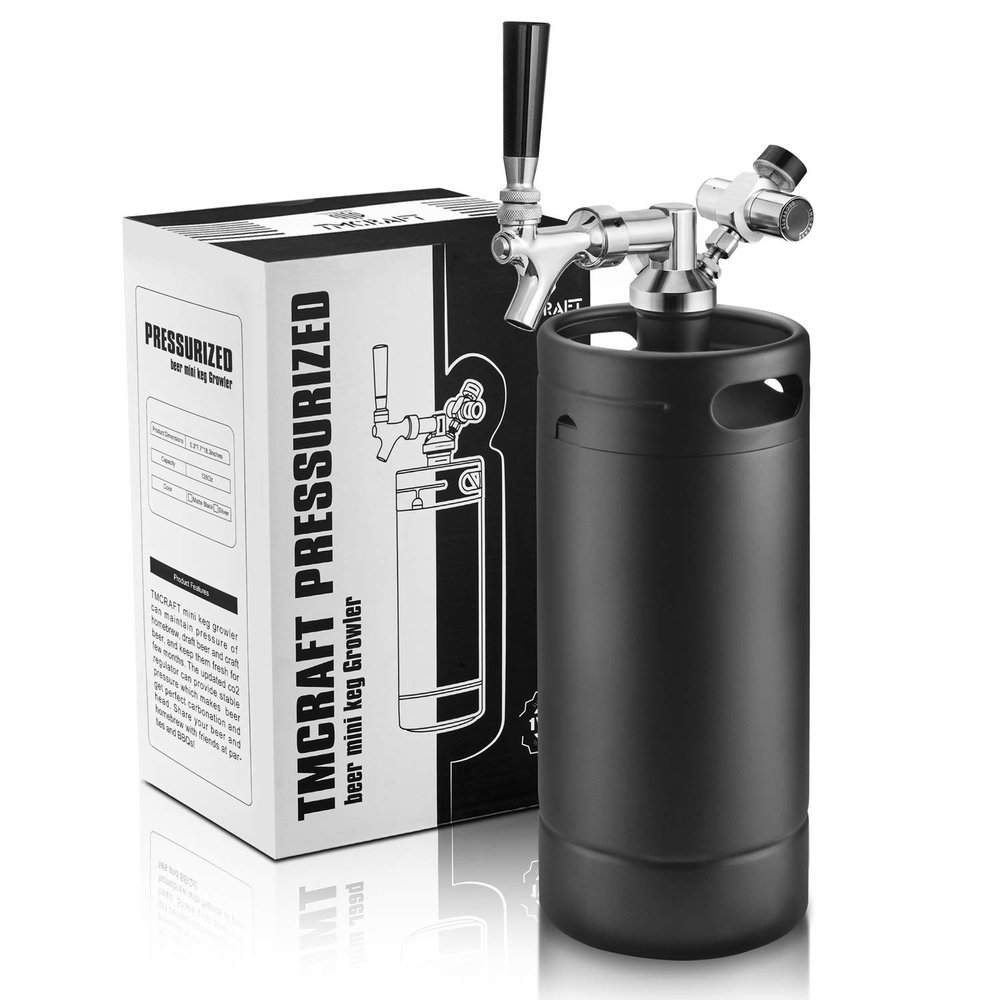 TMCRAFT 128oz Growler Tap System, Pressurized Stainless Steel Mini Keg with Cooler Jacket, Portable Home Dispenser System to Keep Fresh and Carbonation for Draft, Homebrew and Craft Beer (Matte Black)