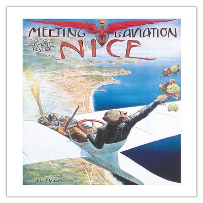 1910 Aviation Meeting (Meeting dAviation) - Nice France - Vintage Aviation Poster by Charles-Lonce Bross - Bamboo Fine Art 290gsm Paper (Unframed) 12x16in