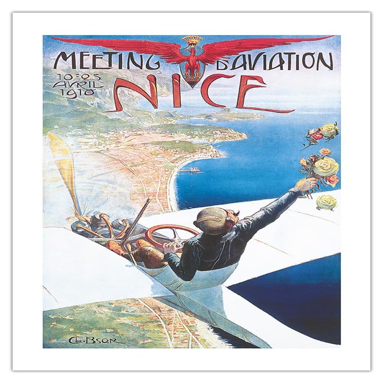 1910 Aviation Meeting (Meeting dAviation) - Nice France - Vintage Aviation Poster by Charles-Lonce Bross - Bamboo Fine Art 290gsm Paper (Unframed) 12x16in