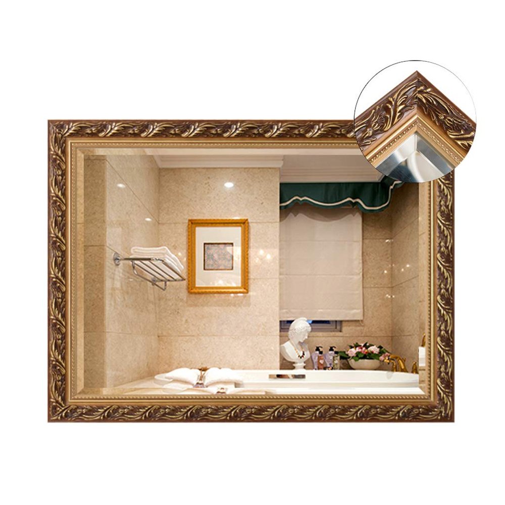 19.7inch x 27.6inch Retro Hanging Mirror - Wood Frame Glass Wall Decorative Mirror Rectangle Accent Mirror,Hanging in Vertical or Horizontal