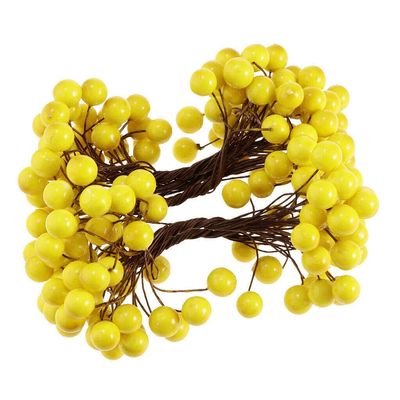 Floral Decor 40-Berries Artificial Holly Berry Stem Spray - 13cm - Christmas Tree Decor - (Color:Yellow 1)