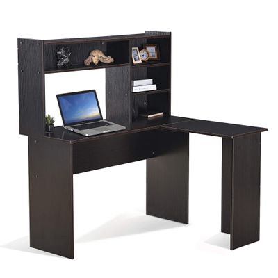 ivinta L Shaped Office Desk with Storage Shelves, 47.2" Modern Corner Computer Desk with Storage hutch for Gaming Writing Study Wrok, Small Home Office Table for Bedroom Living Room, 7194 (Dark Brown)