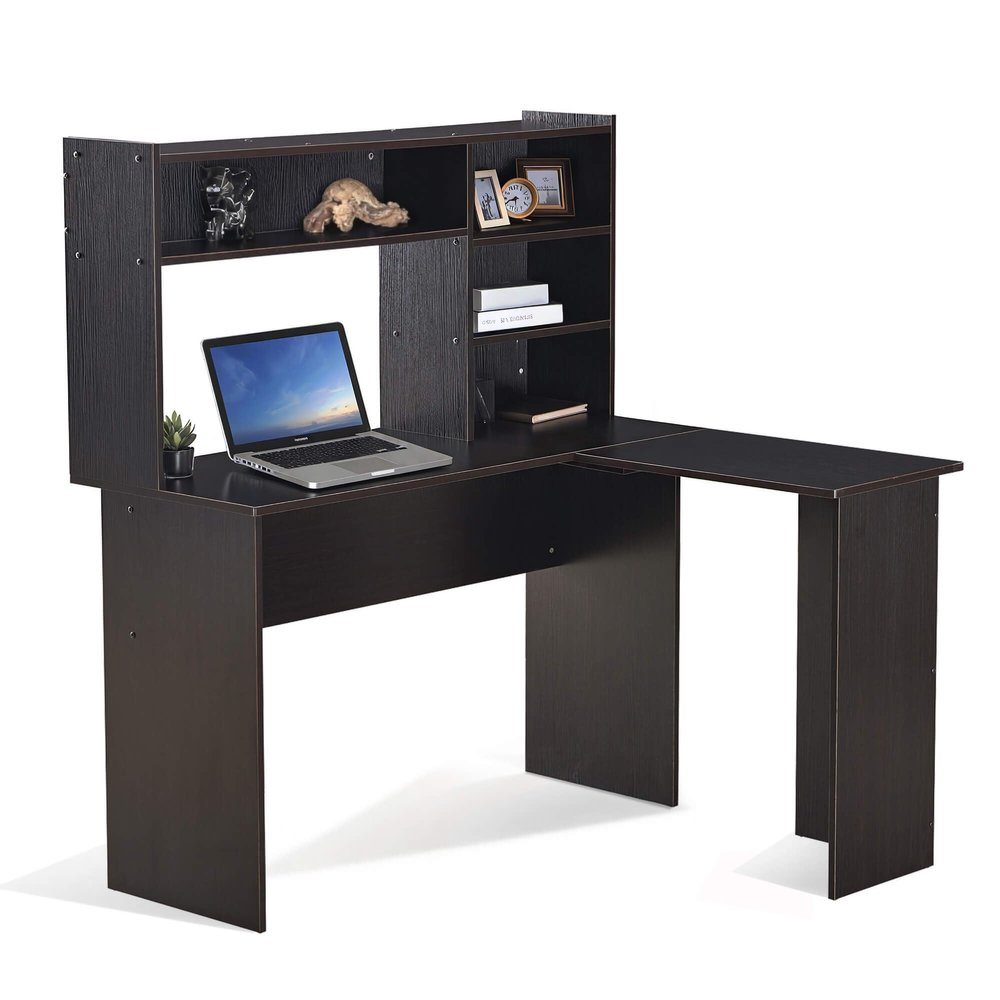 ivinta L Shaped Office Desk with Storage Shelves, 47.2" Modern Corner Computer Desk with Storage hutch for Gaming Writing Study Wrok, Small Home Office Table for Bedroom Living Room, 7194 (Dark Brown)