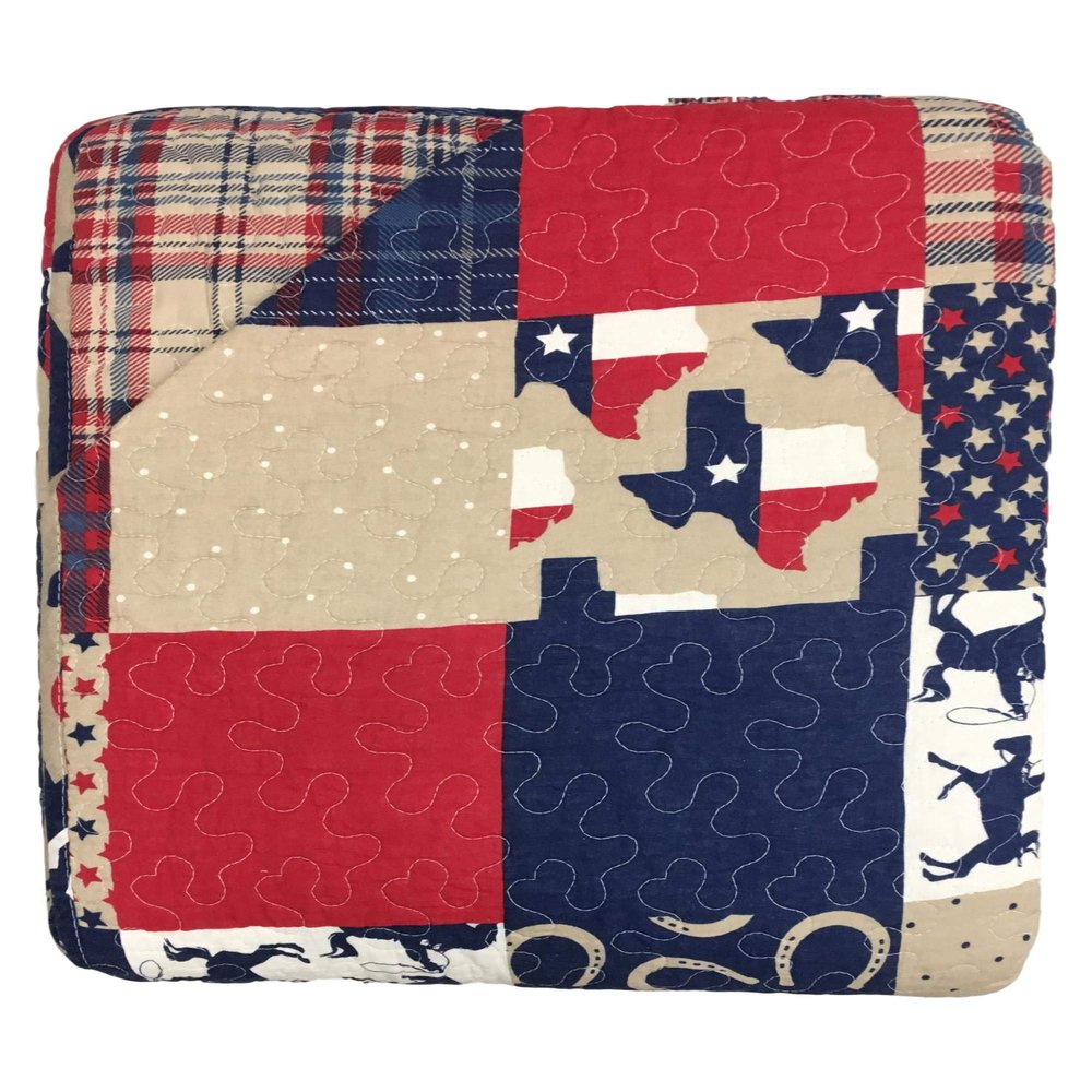 C&F Home Dalton Texas Lone Star Full/Queen Quilt 100% Cotton Lightweight Machine Washable Reversible Bedspread Coverlet Queen Blue