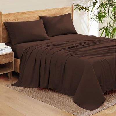 Rinku Linen Genuine 600 Thread Count Egyptian Quality Cotton 6-Pieces Sheet Set Fit Mattress Up to 9-12" Deep Pocket Twin XL, Chocolate Solid