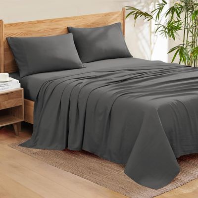 Rinku Linen Genuine 600 Thread Count Egyptian Quality Cotton 6-Pieces Sheet Set Fit Mattress Up to 9-12" Deep Pocket Full, Dark Grey Solid