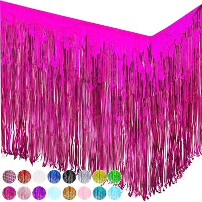 allgala Fuchsia Tinsel Table Skirt 2-Pack 29x108 Inch Metallic Foil Fringe Table Skirts for Party Event, Parade Float, Party Decoraton