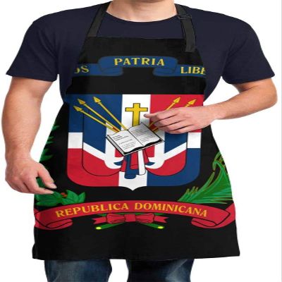 DUQIAO Dominican Republic Flag Men's Apron Adjustable Waterproof Grilling Aprons Unisex Kitchen Apron