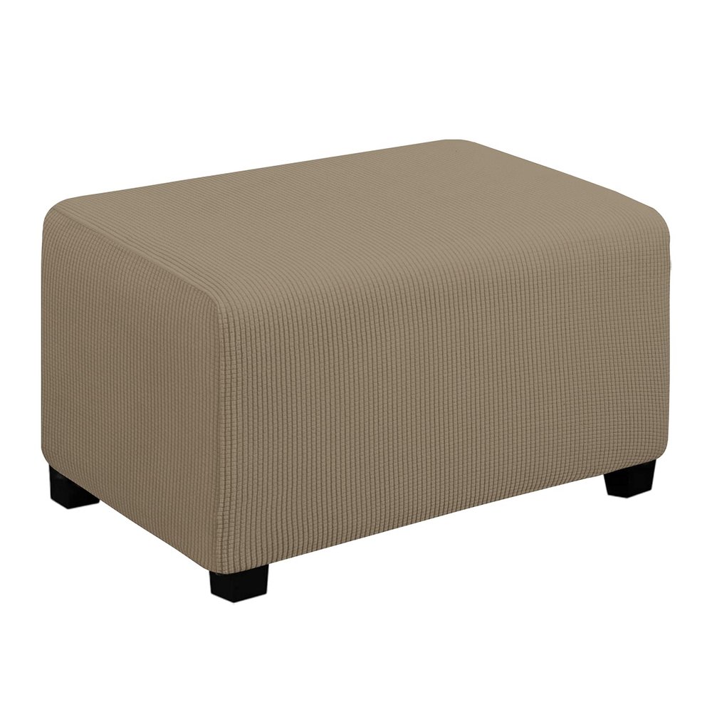 Easy-Going Stretch Ottoman Cover Folding Storage Stool Furniture Protector Soft Rectangle slipcover with Elastic Bottom(Ottoman Small,Natural)