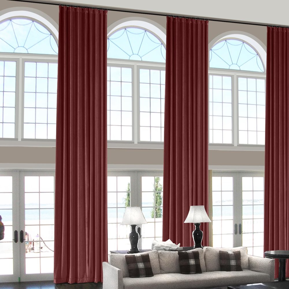 ChadMade 108 Inches Long Velvet Curtains, 2 Panels 52Wx108L Burgundy, Rod Pocket Back Tab Hook Belt Flat Hooks Light Filtering Draperies for Traverse Rod, Leon Collection