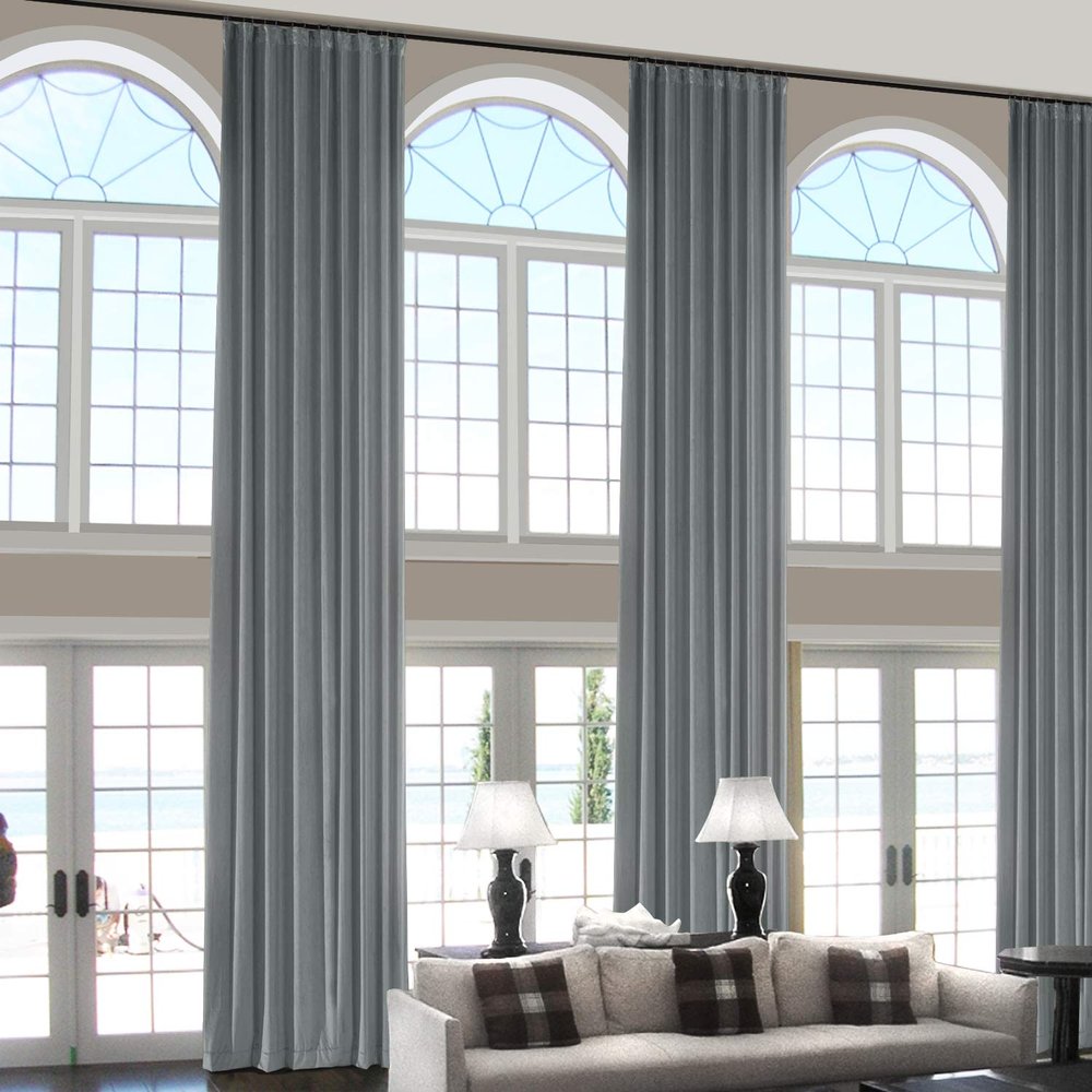 ChadMade 108 Inches Long Velvet Curtains, 2 Panels 52Wx108L Natural Grey, Rod Pocket Back Tab Hook Belt Flat Hooks Light Filtering Draperies for Traverse Rod, Leon Collection
