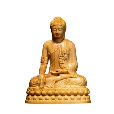 ANWUYANG Thailand Buddha, Boxwood Sakyamuni Buddha Statue Figurine, Hand Carved Wood Sculpture Crafts Ornaments, Home/Office Desk Decor Gift [ 4Inch Large]