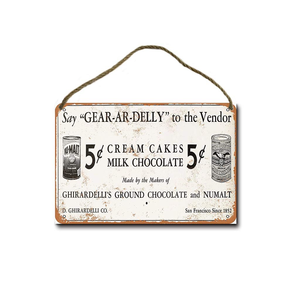 1937 Ghirardelli Chocolate Creak Cakes Retro Hanging Wood Sign 8"x12" by LoMall