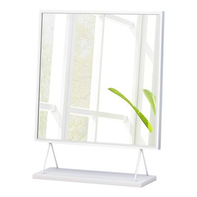 Square Desktop Makeup Mirror Bedroom Tabletop Shaving Mirror with Base Freestanding Metal Framed Iron Art | 40 40cm