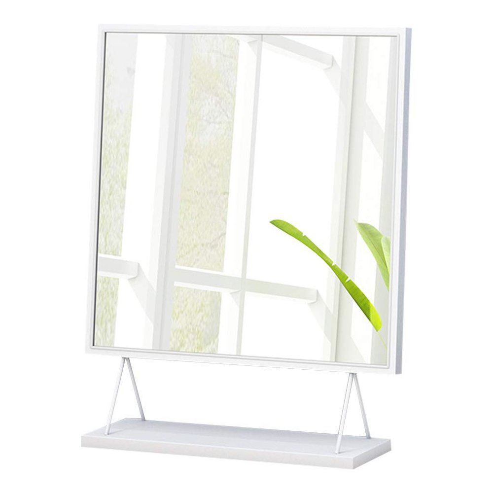 Square Desktop Makeup Mirror Bedroom Tabletop Shaving Mirror with Base Freestanding Metal Framed Iron Art | 40 40cm