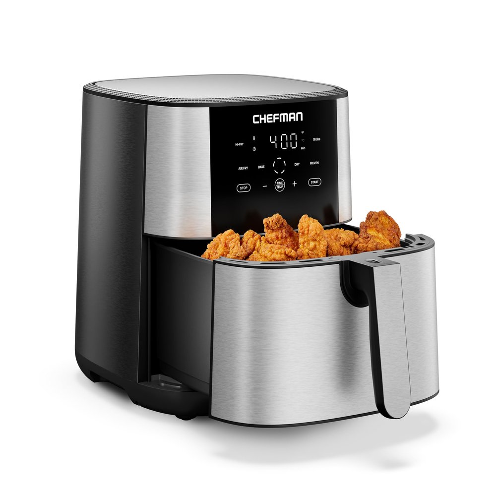 Chefman Air Fryer 8 Qt | TurboFry 4-in-1 with 450F Hi-Fry Option for Crispier Results | Bake, Dehydrate, Frozen | XL Nonstick Dishwasher-Safe Basket | Stainless Steel