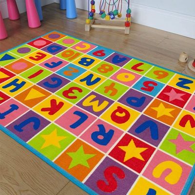 Champion Rugs Kids ABCs Alphabet Numbers Shapes Educational Learning Area Rug Carpet for Kids and Children Bedrooms and Playroom (8 Feet X 8 Feet Round)