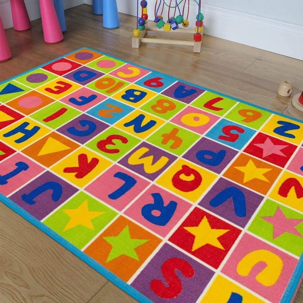 Champion Rugs Kids ABCs Alphabet Numbers Shapes Educational Learning Area Rug Carpet for Kids and Children Bedrooms and Playroom (8 Feet X 8 Feet Round)