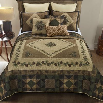 Donna Sharp King Polyester Bedding Set - 3 Piece - Antique Pine Lodge Quilt Set with King Quilt and Two King Pillow Shams - Machine Washable