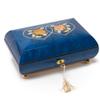 Handcrafted Dark Blue Double Heart with Floral Inlay 18 Note Music Box - Many Songs to Choose - Talk to The Animals view 1