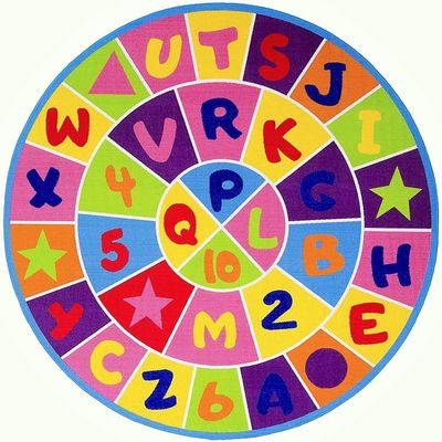 CRs Kids/Baby Room/Daycare/Classroom/Playroom Area Rug Letters Numbers Fun Educational Shapes Non- Slip Learning Carpet (8 Feet X 8 Feet Round)