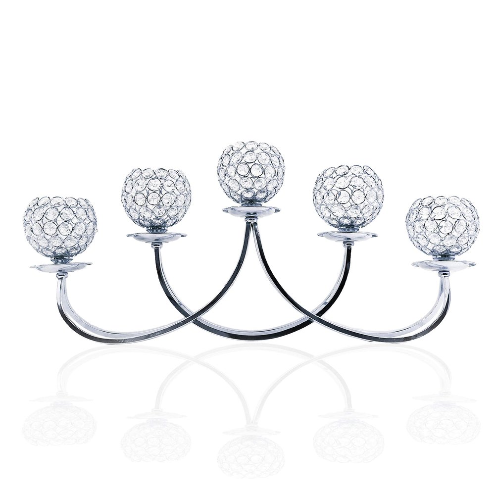 allgala HD89017 5-Arm Bowls Tealight Candelabra Candle Holder with Ball Shaped Cup (Silver Chrome)