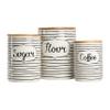 10 Strawberry Street Labeled Ceramic Kitchen Canister Set, Set of 3, Coffee Sugar Flour, White/Black, Bamboo Lids view 1