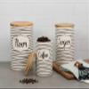 10 Strawberry Street Labeled Ceramic Kitchen Canister Set, Set of 3, Coffee Sugar Flour, White/Black, Bamboo Lids view 2