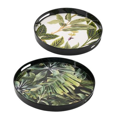 A&B Home Palm Pattern Round Decorative Tray Set of 2
