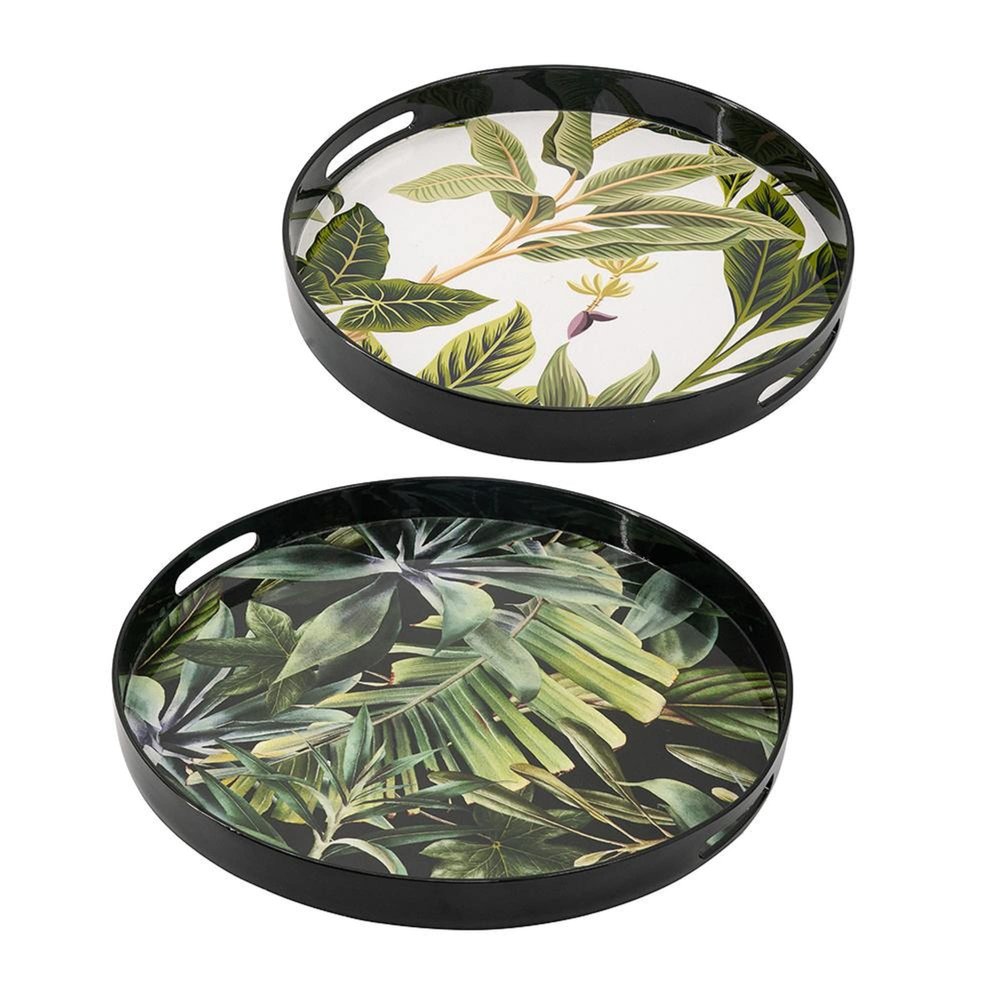 A&B Home Palm Pattern Round Decorative Tray Set of 2